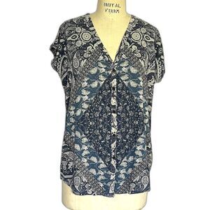 Lucky Brand Paisley Cotton Boho top  Size XL